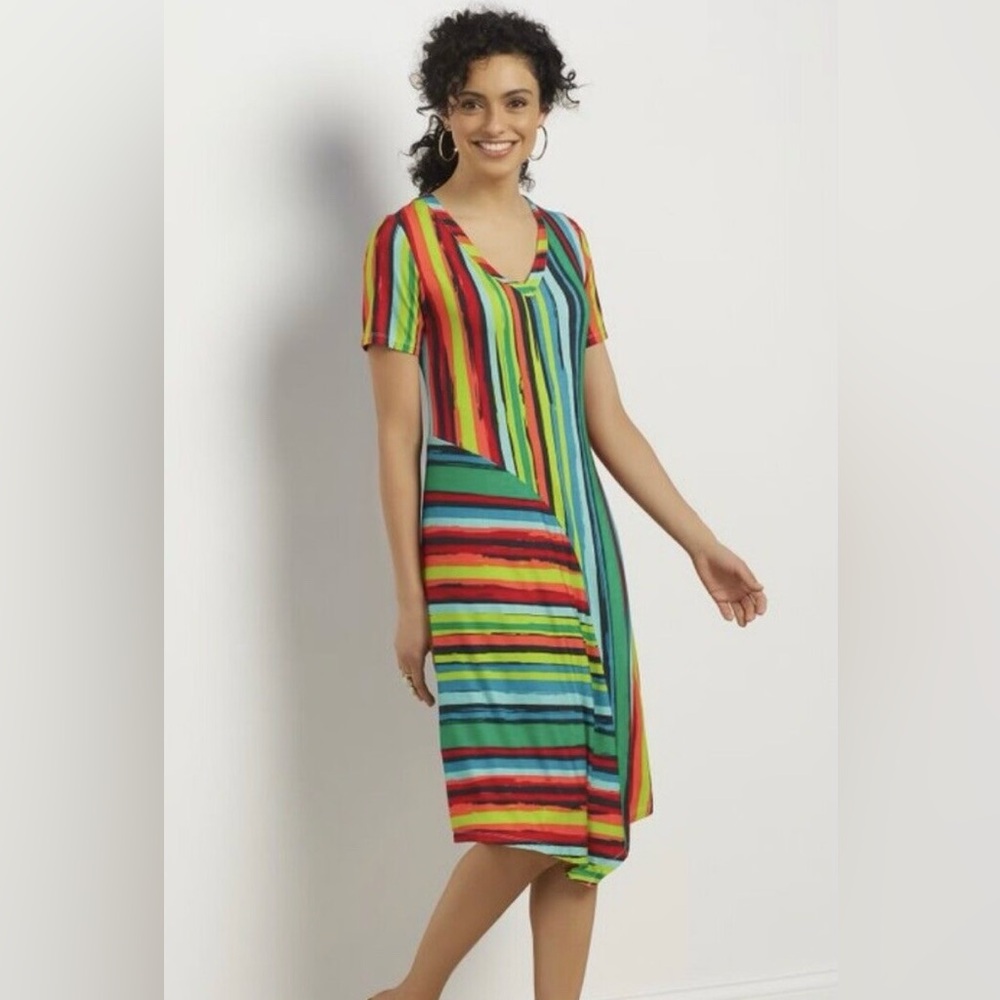 Soft Surroundings Happy Place Striped Multicolor Dress Women’s size Small Modal